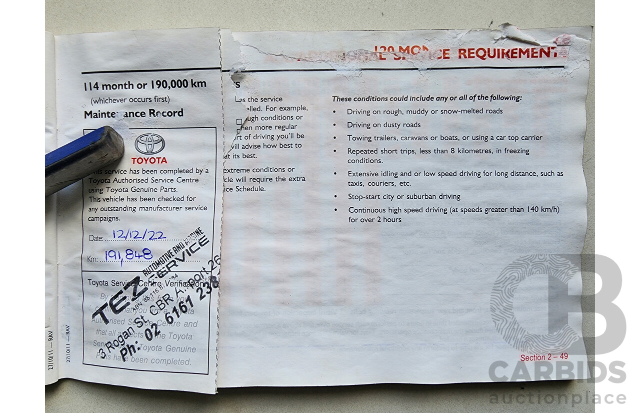 8/2012 Toyota Rav4 CV (2wd) ACA38R 4d Wagon Silver 2.4L