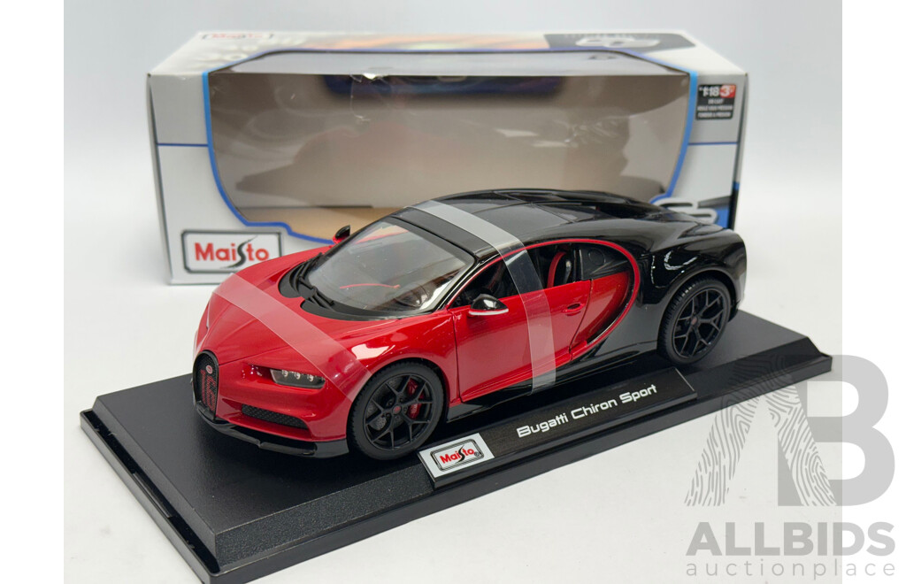 Maisto Bugatti Chiron Sport Black / Red 1:18 Scale Model Car - New