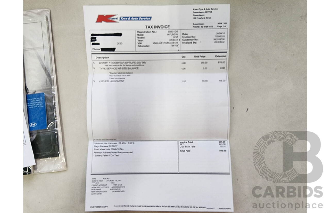 6/2011 Hyundai Ix35 Elite (awd) LM MY11 4d Wagon White 2.4L