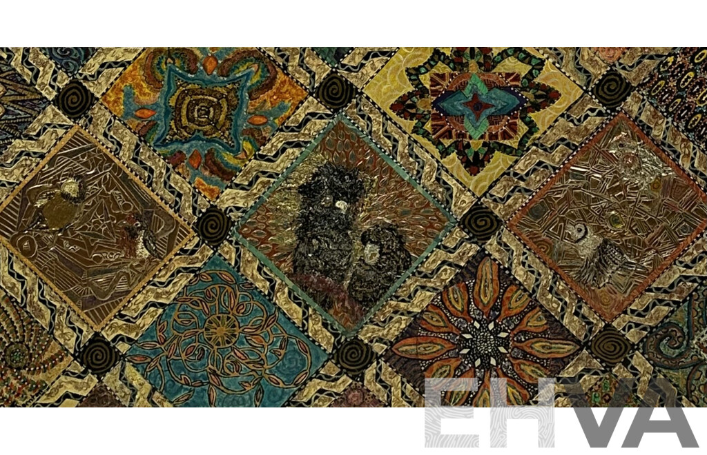 M.Thornton, (20th Century), Abstract with Animals, Mixed Media Canvas, 46 x 92 cm