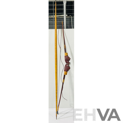 Wood with Woven Cane Wrapping Bow From PNG Along with Souvenir Ware Native American Indian Bow