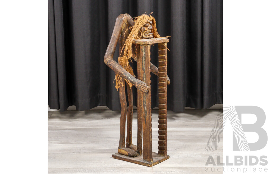 Hand Carved Asian Tribal Style Wooden CD Rack