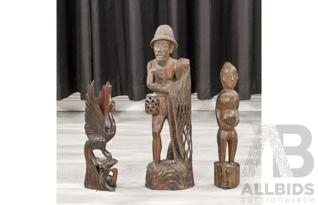 Collection of Three Hardwood Tourist Trade Tribal Carvings