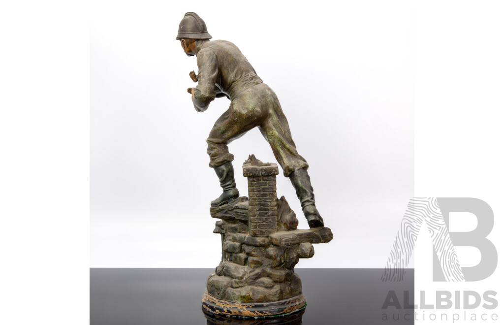 Large Antique Style Spelter Figure of a Man Holding a Child