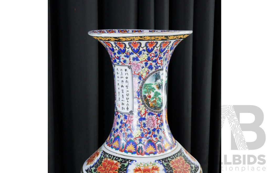 Large Glazed Ceramic Chinese Floor Vase with Swallows