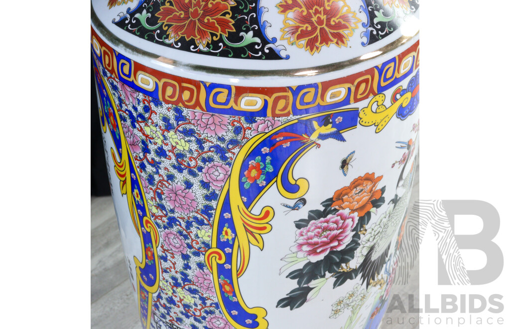 Large Glazed Ceramic Chinese Floor Vase with Swallows