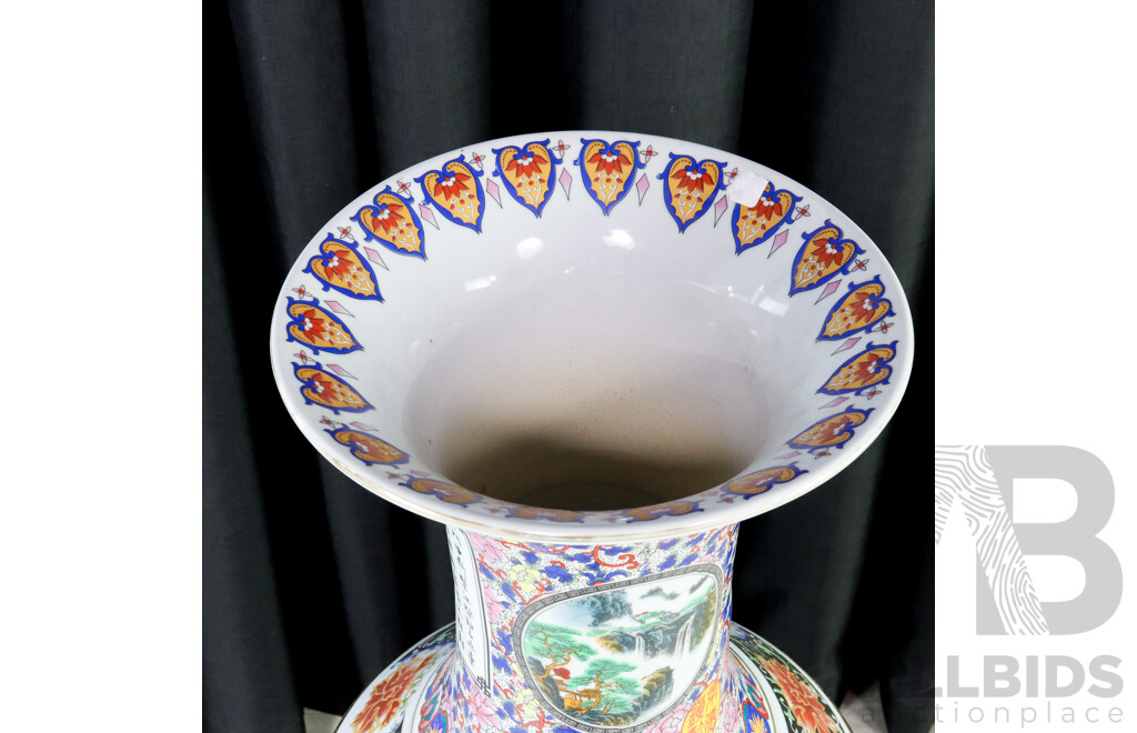 Large Glazed Ceramic Chinese Floor Vase with Swallows