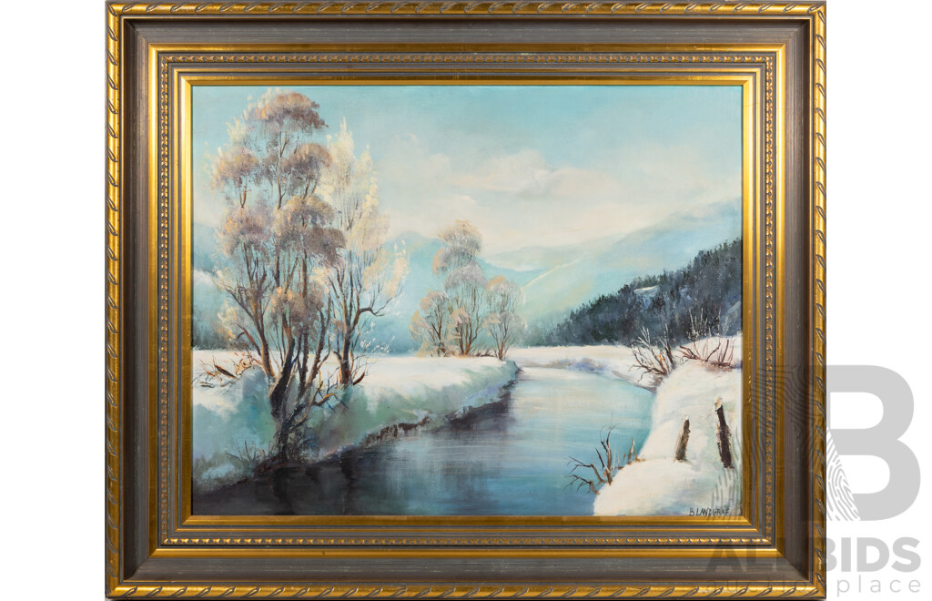 Brigitte Landgraf, (20th Century, Australian), Snow Scene, Vintage Original Oil on Canvas, 73.5 x 89 cm (frame)