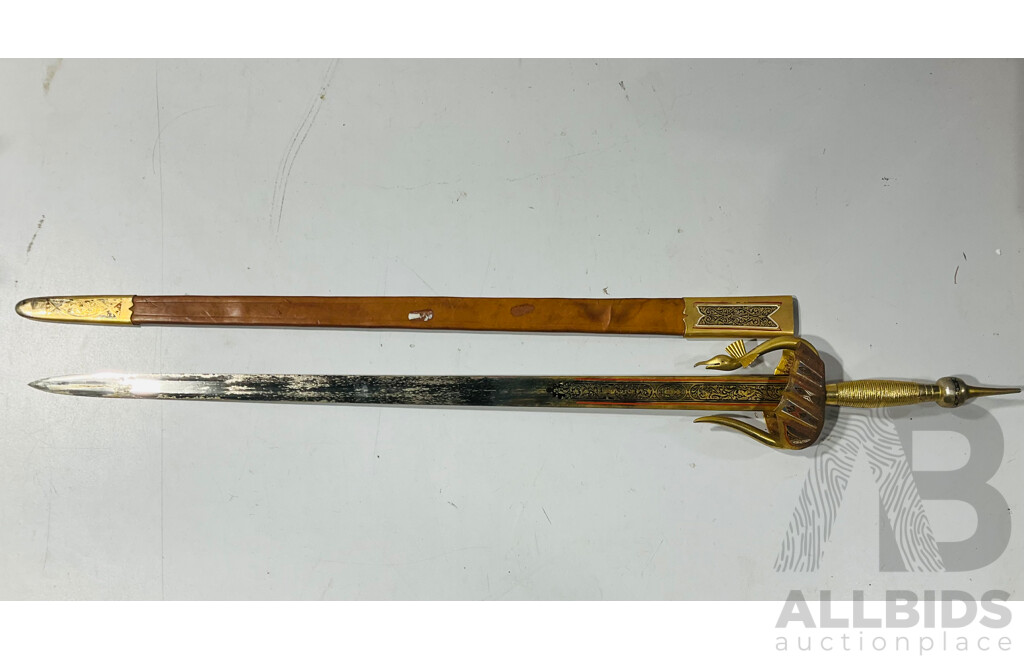 Spanish Torino Style Fantasy Display Sword with Faux Leather Sheath