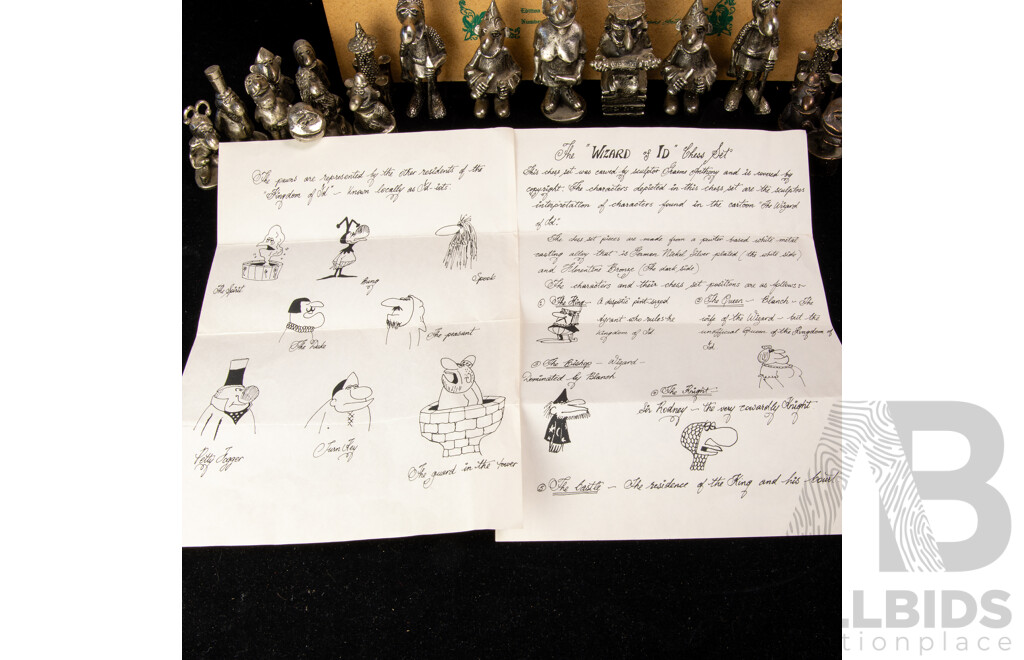 Retro Graeme Anthony Hand Made Pewter 1974 Wizard of Id Chess Set in Original Box with All Pieces