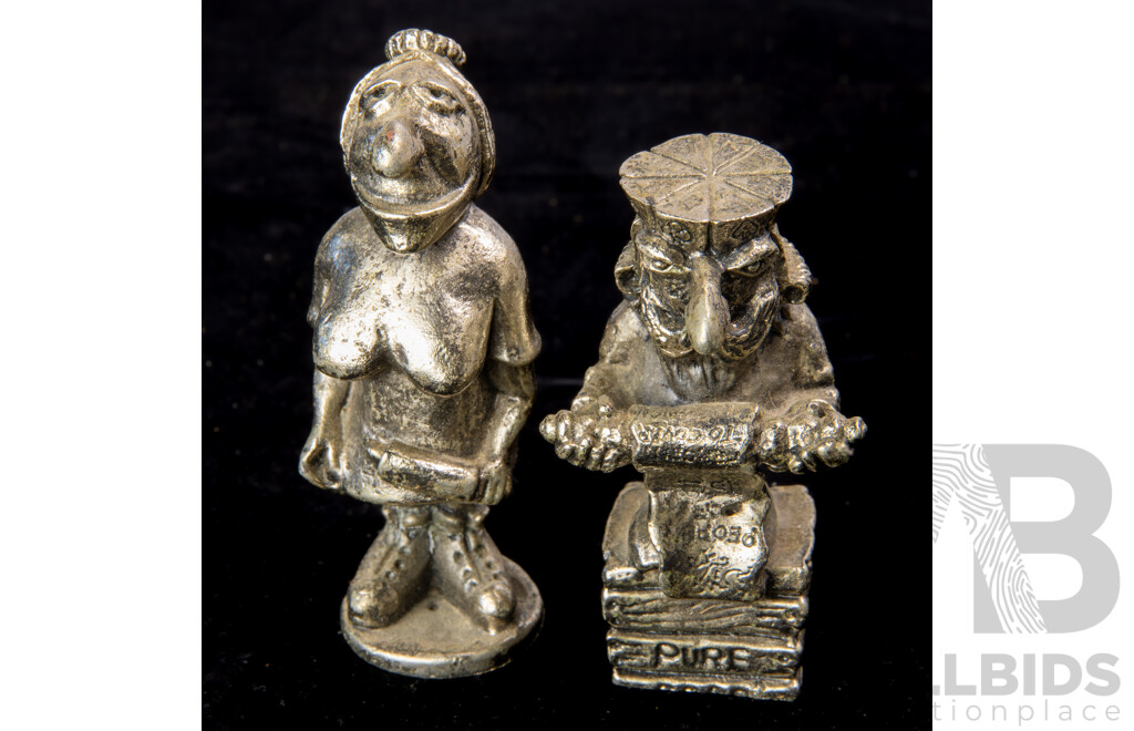 Retro Graeme Anthony Hand Made Pewter 1974 Wizard of Id Chess Set in Original Box with All Pieces