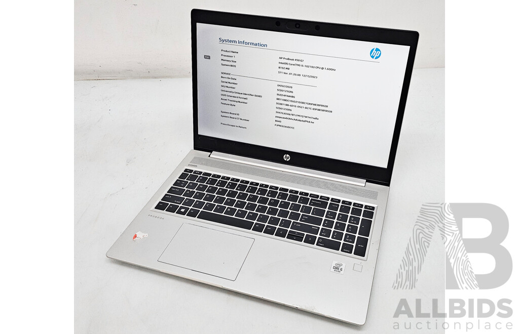 HP ProBook 450 G7 Intel Core I5 (10210U) 1.60GHz - 4.20GHz 4-Core CPU 15.6-Inch Laptop