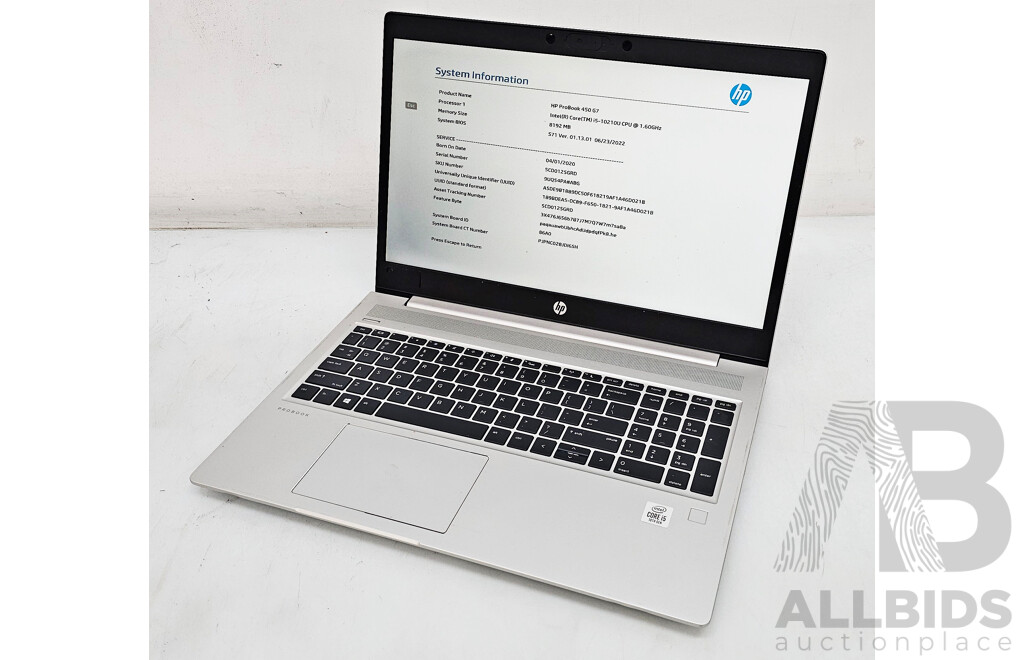 HP ProBook 450 G7 Intel Core I5 (10210U) 1.60GHz - 4.20GHz 4-Core CPU 15.6-Inch Laptop