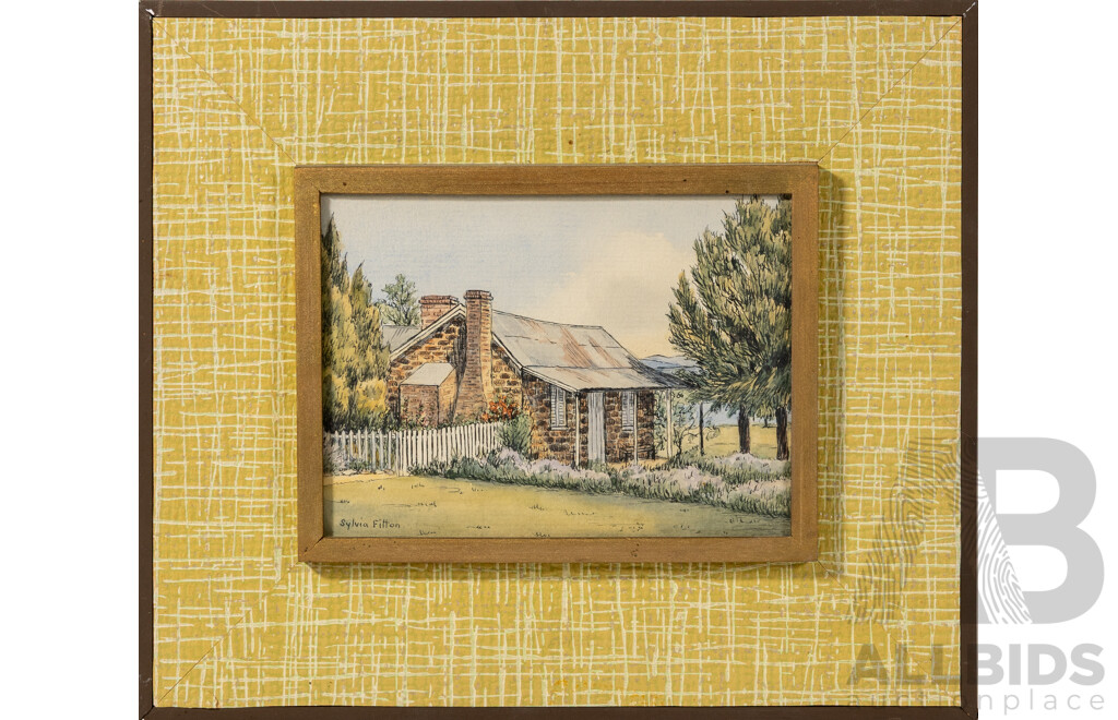Silvia Fitton, (20th Century, Australian, Working c1970s), Spring View of St. Andrew's Church, Canberra & Blundell's Farmhouse, Canberra, Pair of Vintage Ink & Watercolours, 28 x 33 cm (frames) (2)