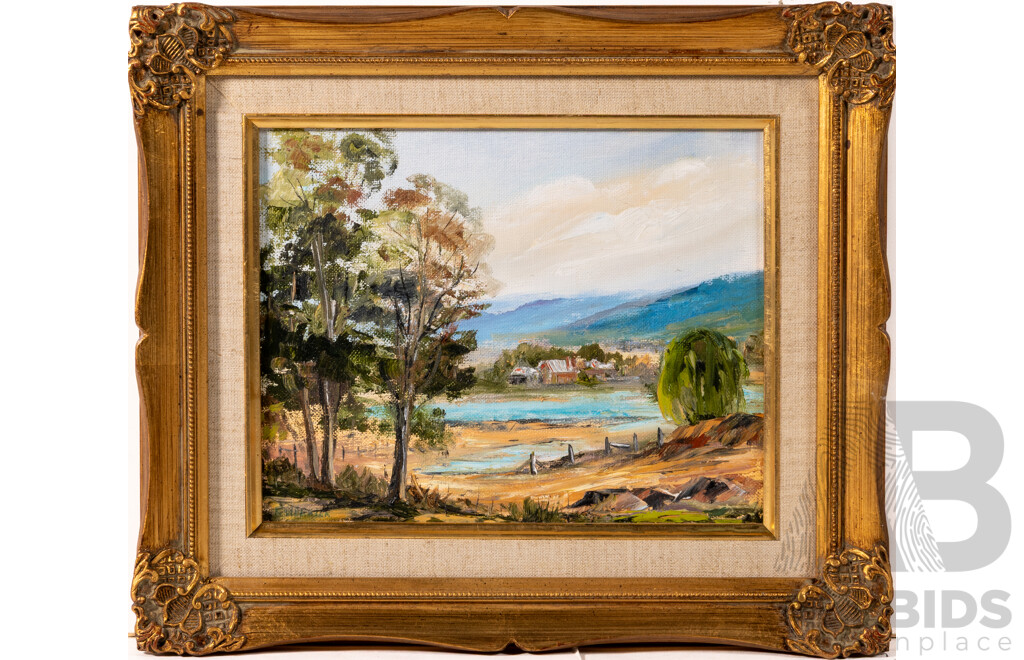 Rita M. Webster, (20th Century, Australian, Working c1970s), Old Farm by River (Nelligen, NSW) & Beautiful Shoalhaven River, Pair of Vintage Original Oils on Canvas (1976), 31 x 36.5 cm (frames) (2)