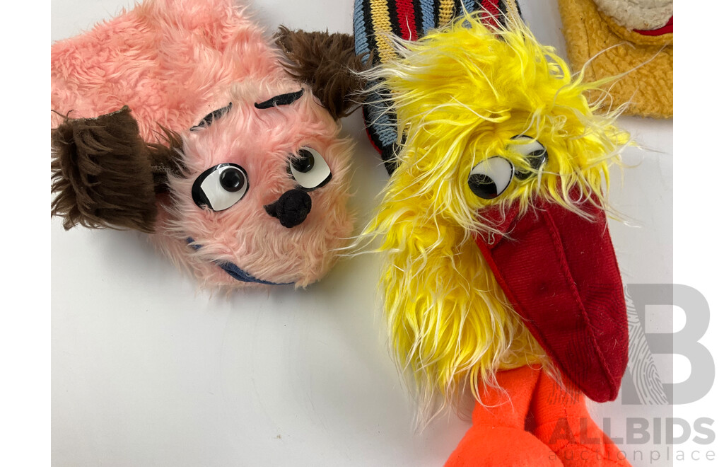 Vintage Hand Puppets, Doll and Golden Boomerang Books Including Further Adventures of Tuckonie, the Search for the Golden Boomerang and Boomerang Stories for the Children