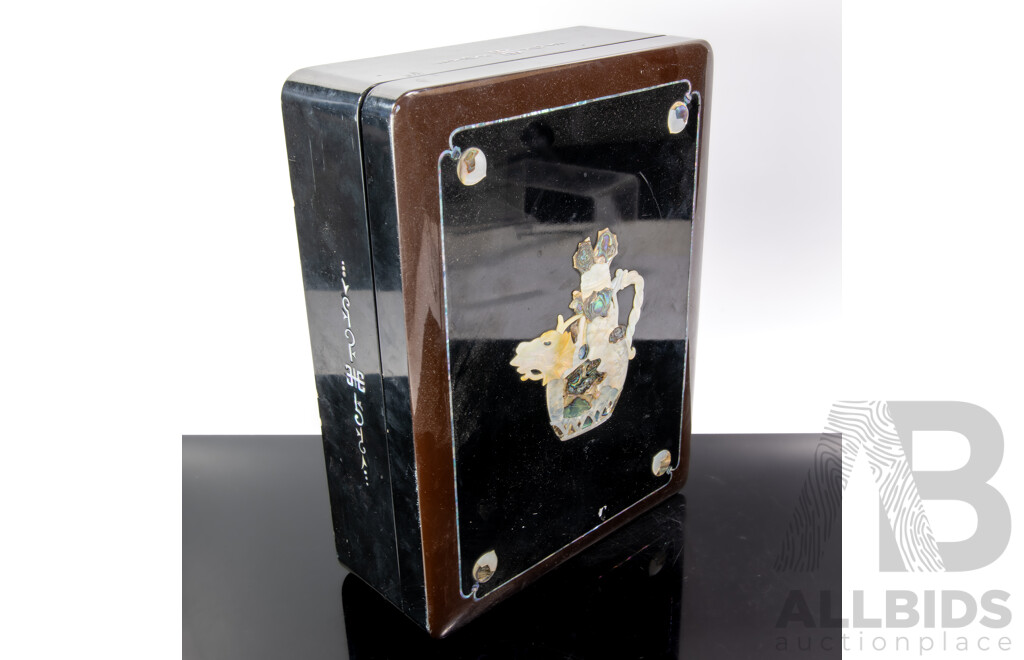 Vintage Asian Lacquerware Jewellery Box with Mother of Pearl Inlay