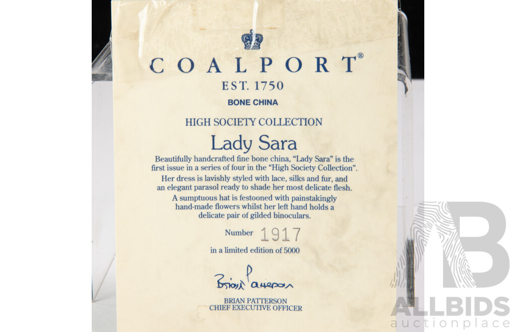 Limited Edition 1917 of 5000 Coalport Porcelain Lady Figure From High Society Collection Lady Sara with COA Along with Coalport Minuettes Natalie Figure