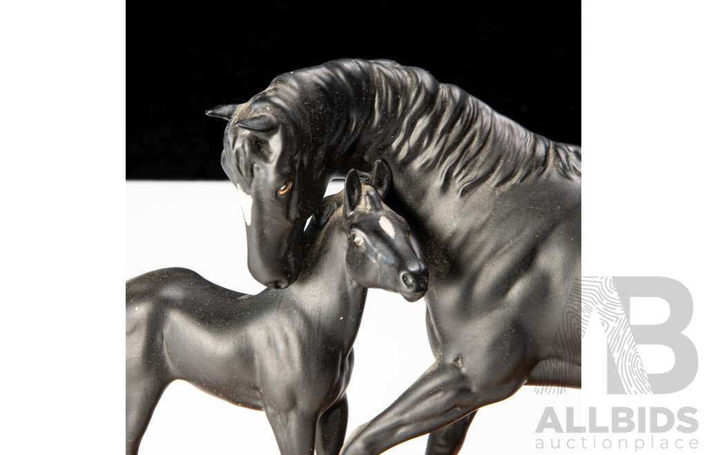 Royal Doulton Porcelain Equine Figure on Wooden Stand, Black Beauty and Foal