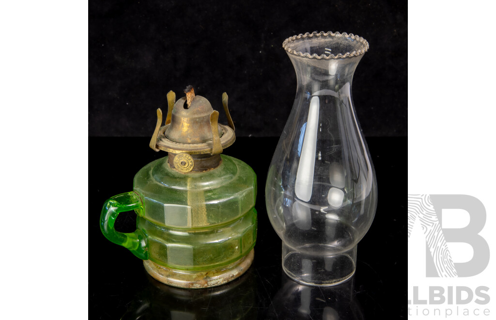 Antique Oil Lamp with Uranium Glass Font and Glass Flue