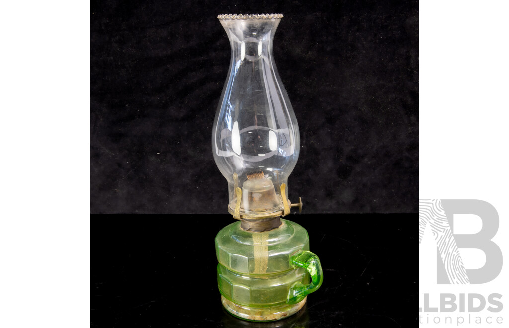 Antique Oil Lamp with Uranium Glass Font and Glass Flue