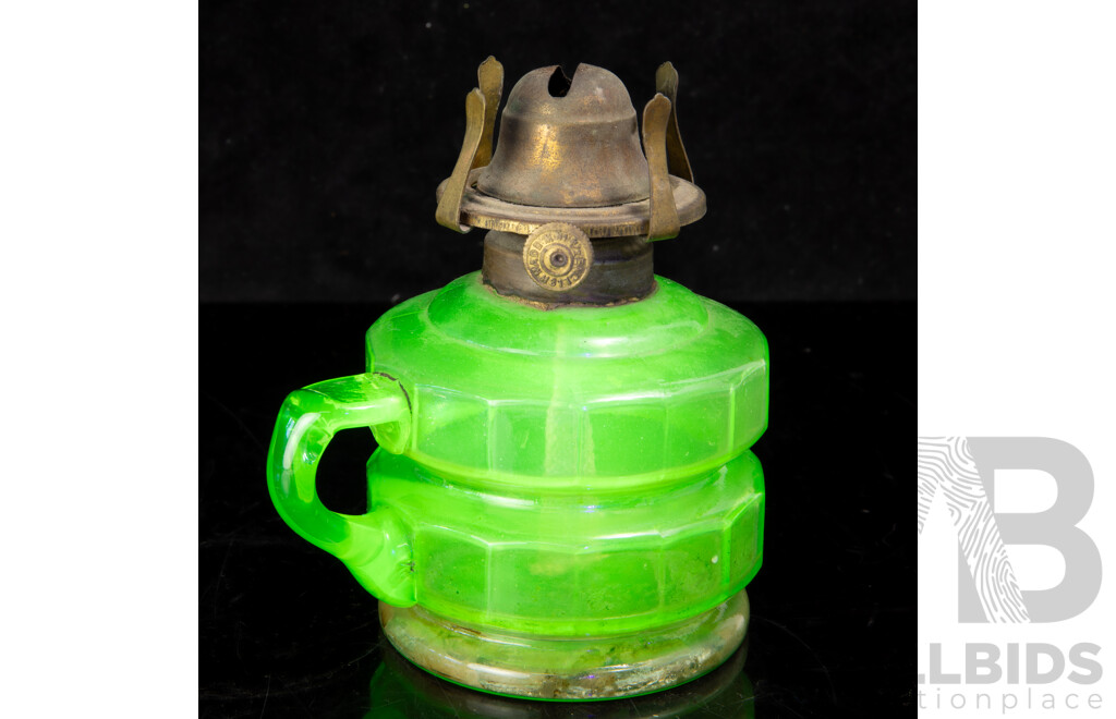Antique Oil Lamp with Uranium Glass Font and Glass Flue