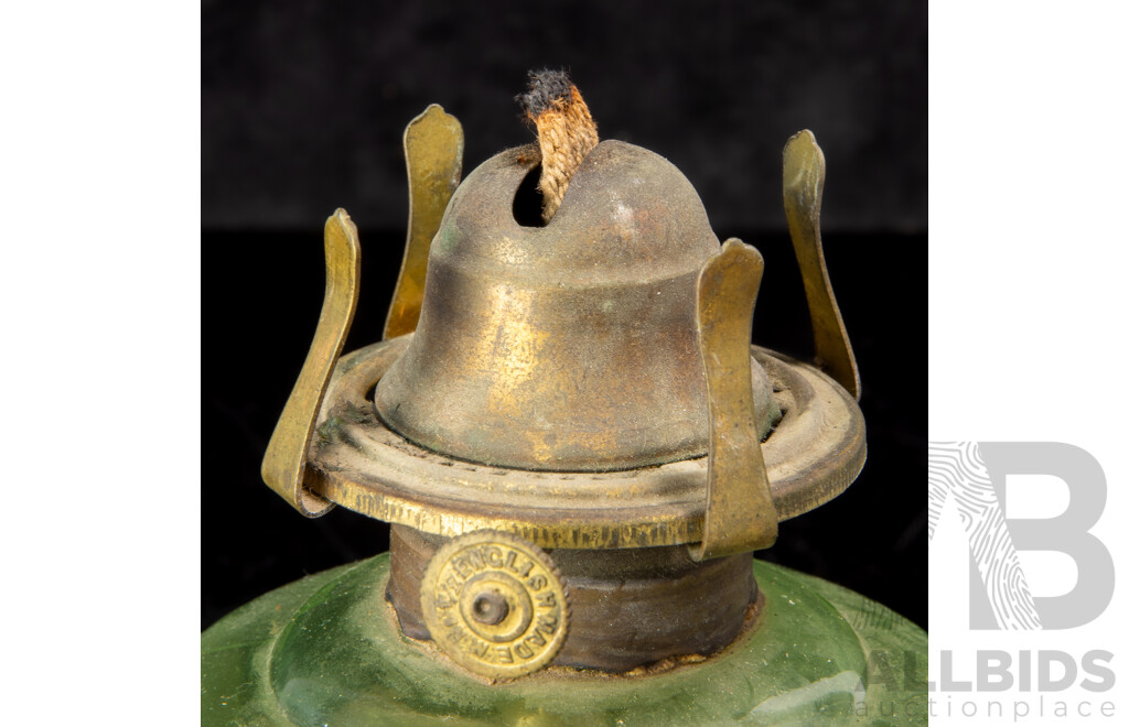 Antique Oil Lamp with Uranium Glass Font and Glass Flue