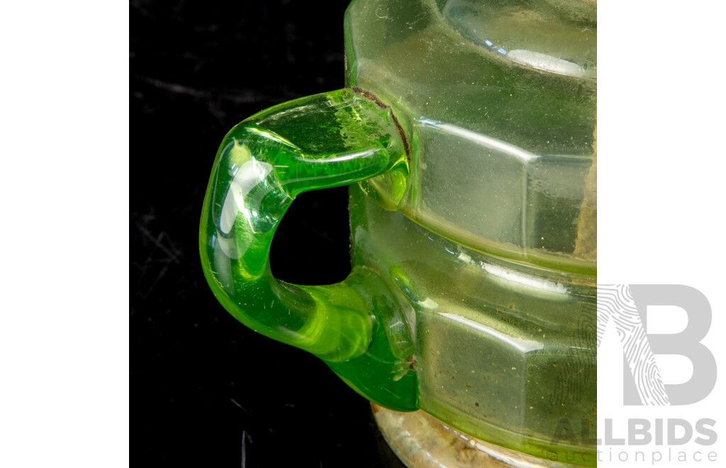 Antique Oil Lamp with Uranium Glass Font and Glass Flue