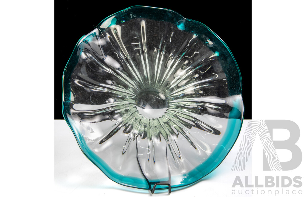 Retro Handmade Art Glass Dish with Fluted Rim