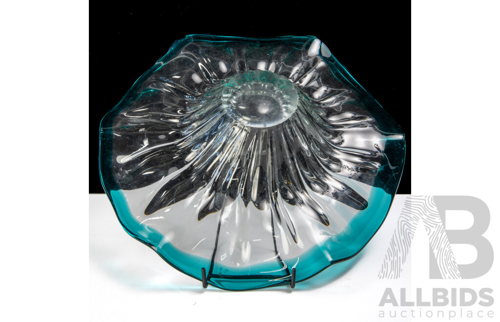 Retro Handmade Art Glass Dish with Fluted Rim
