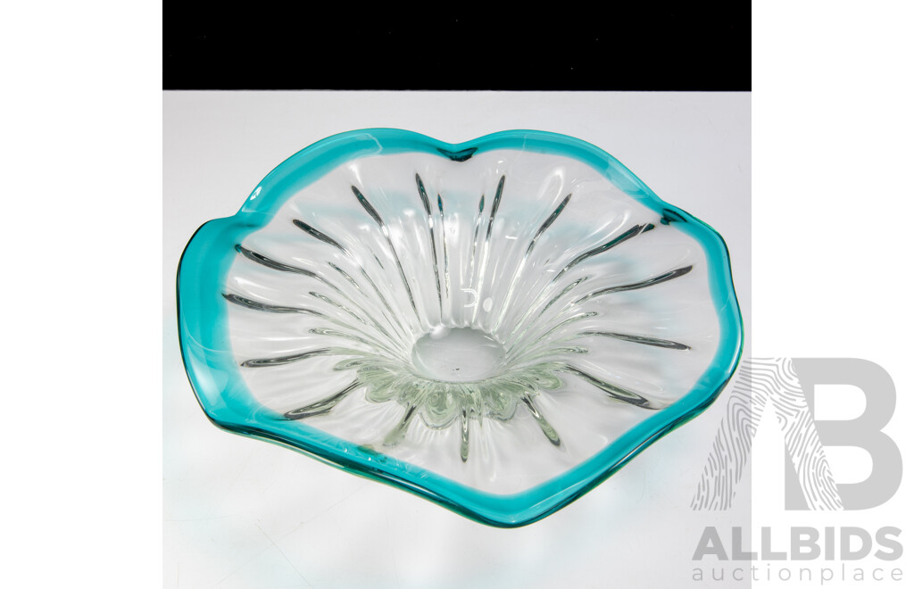 Retro Handmade Art Glass Dish with Fluted Rim