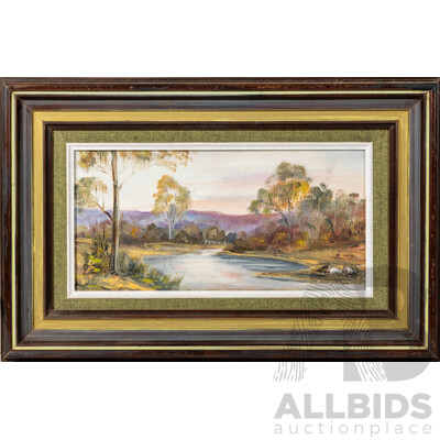 Rita M. Webster, (20th Century, Australian, Working c1970s), The Billabong (1978), Original Vintage Oil on Canvas, 29 x 45 cm (frame)