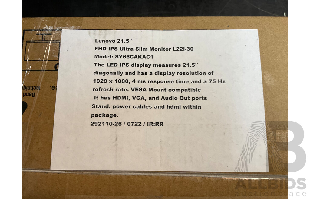 LENOVO 21.5 Inch Full HD IPS Ultra Slim Monitor (L22i-30)