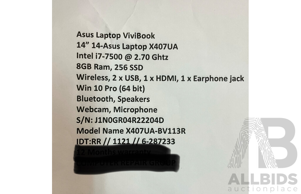 ASUS ViviBook 14 Inch Laptop (X407UA)