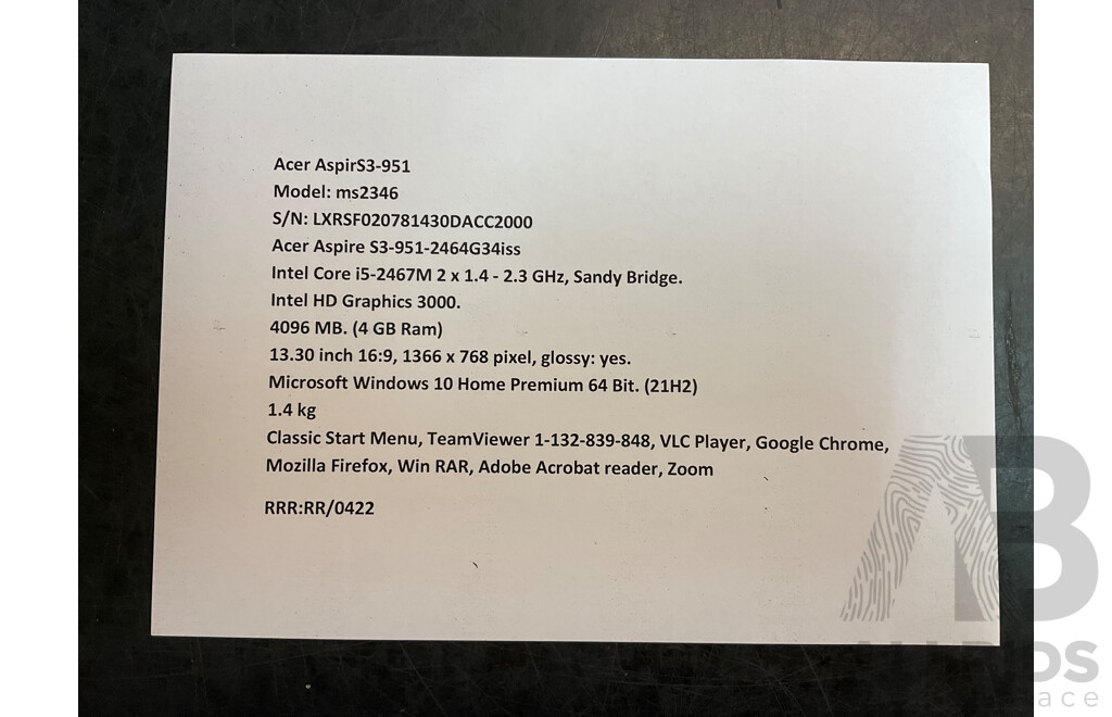 ACER AspirS3-951 Laptop (ms2346)