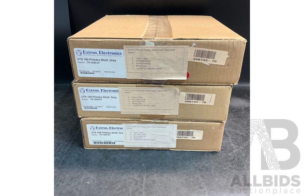 EXTRON UTS 100 Primary Shelf Under Table Shelf System - Gray - Lot of 3