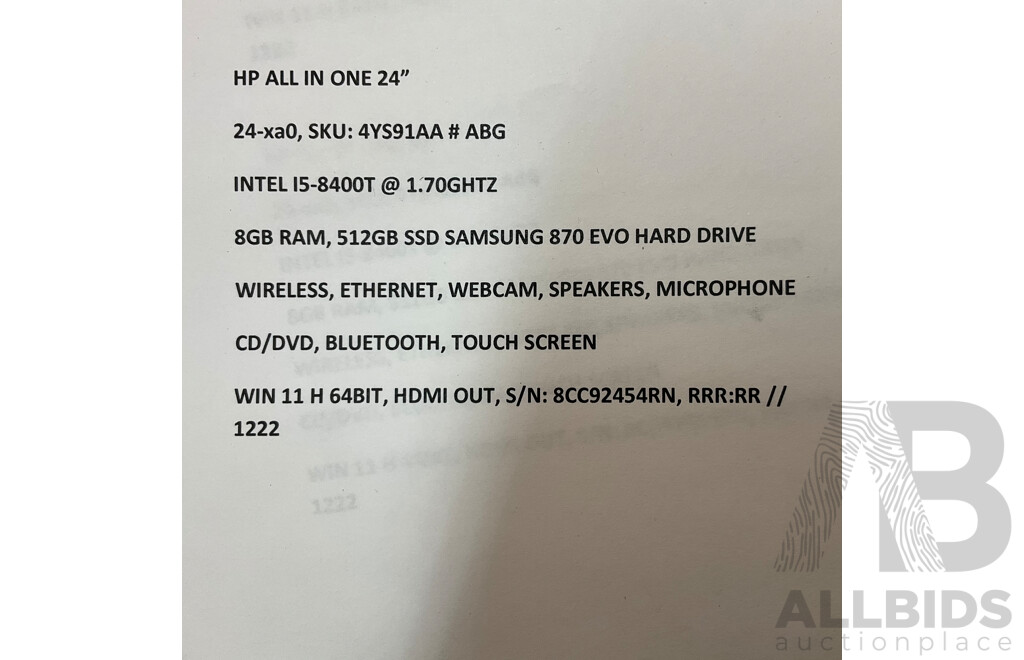 HP All in One 24 Inch / I5/ 8GB RAM/ 512GB SSD Desk Top