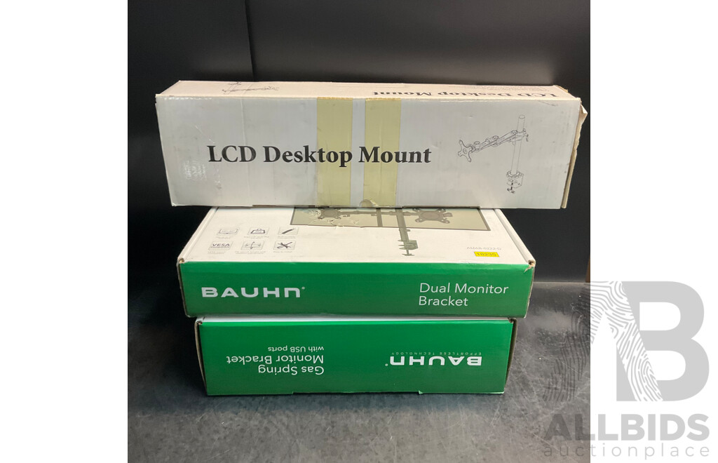 LCD Desktop Mount & BAUHN Gas Spring & Dual Monitor Bracket - Lot of 3
