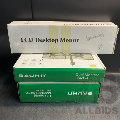 LCD Desktop Mount & BAUHN Gas Spring & Dual Monitor Bracket - Lot of 3