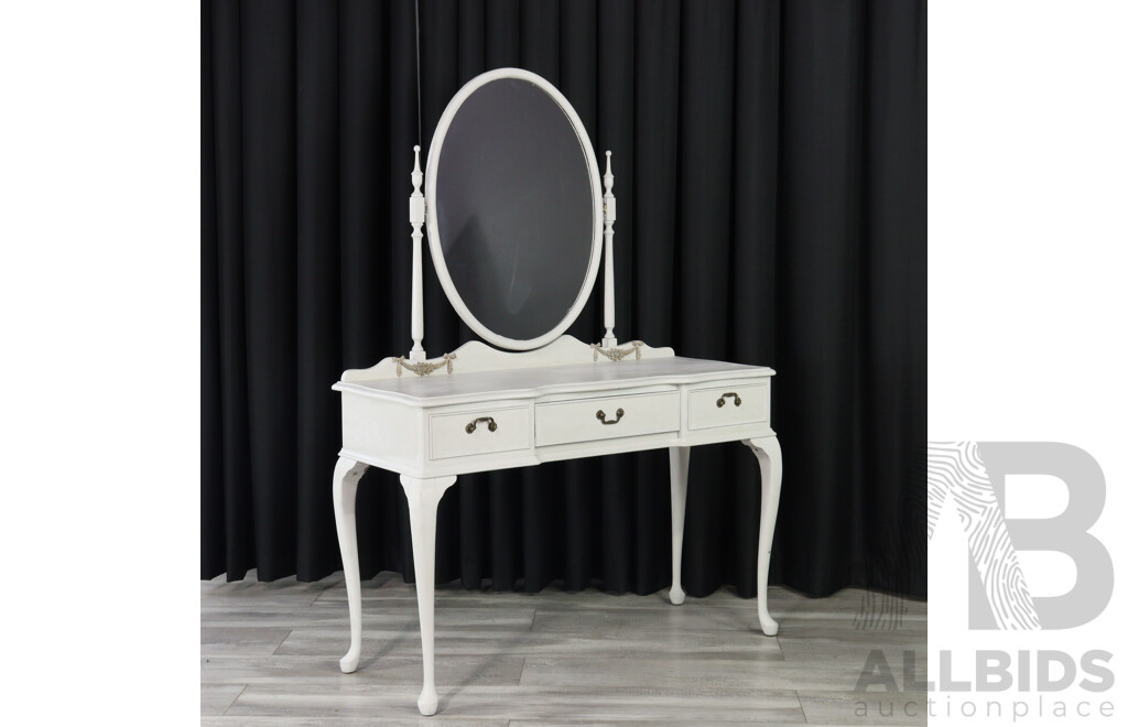 White Painted Mirrored Back Queen Anne Style Dresser
