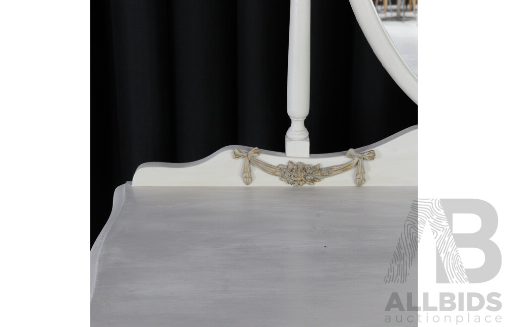 White Painted Mirrored Back Queen Anne Style Dresser