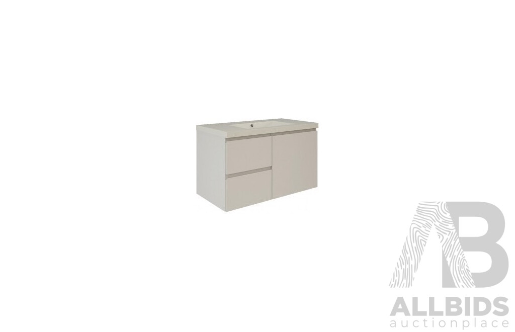 Marquis 900mm Wallmount Vanity - White - LH Draws - with Davos Basin Top - Brand New