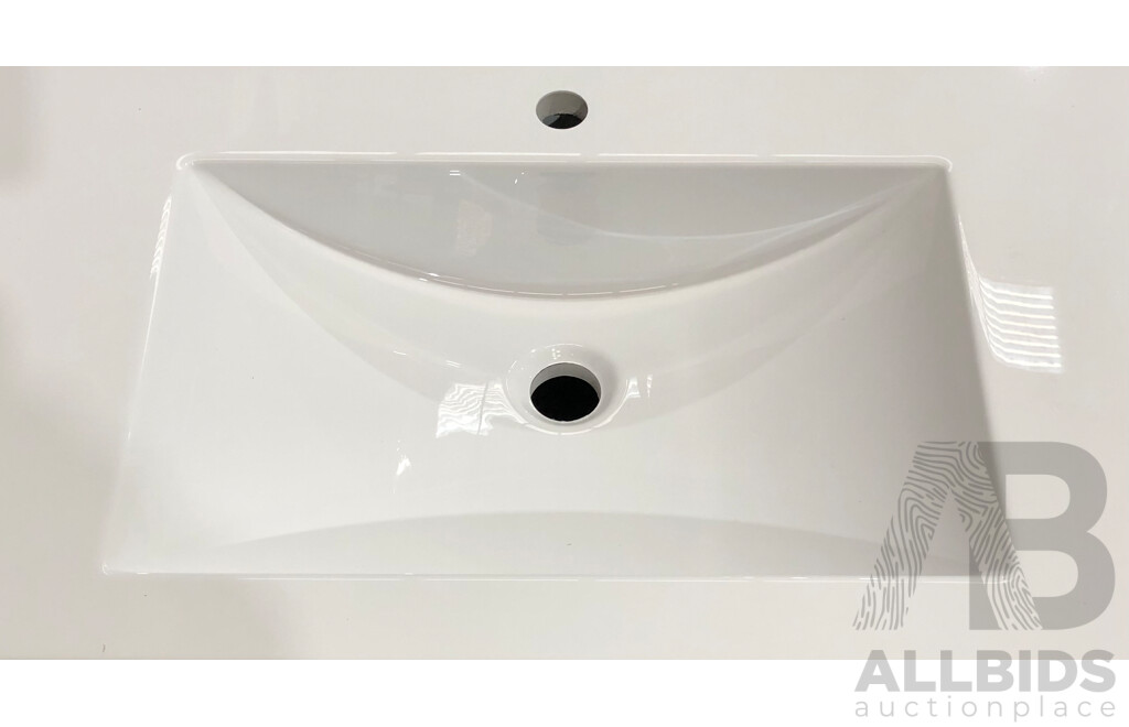 Marquis 900mm Wallmount Vanity - Natural Oak with Black Handles - LH Draws - with Davos Basin Top - New