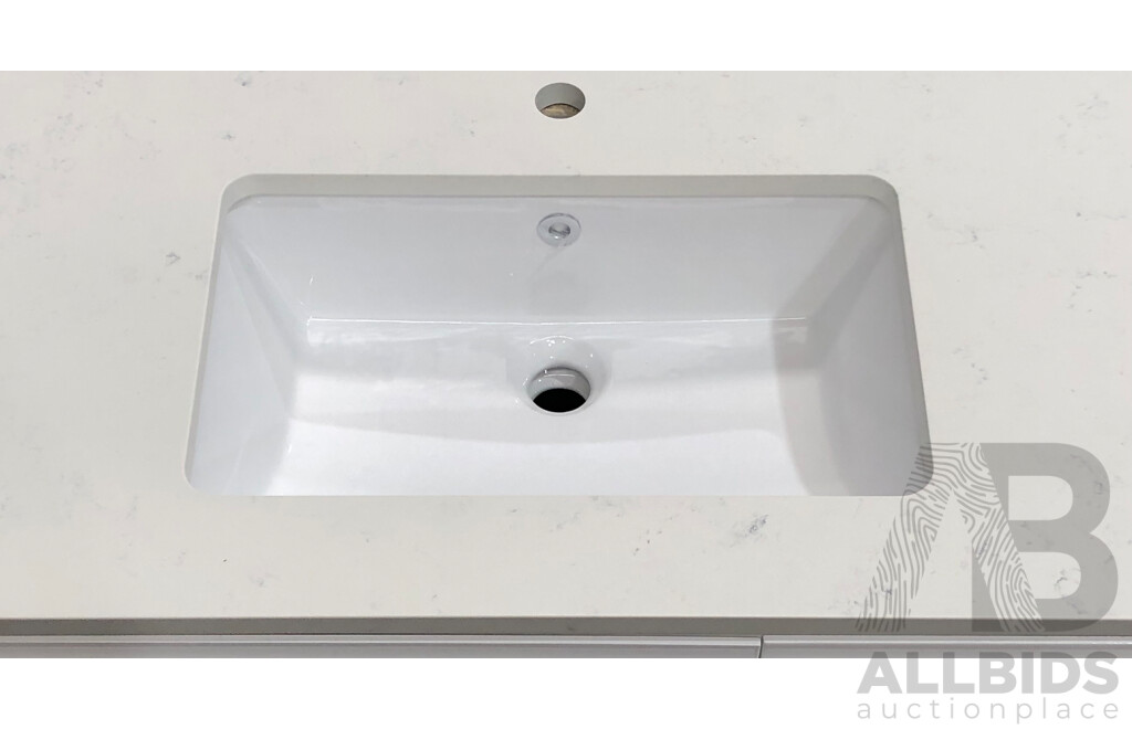 Marquis 900mm Wallmount Vanity - Gloss White - RH Draws - with Symphony Basin Top(Marbella) -  New