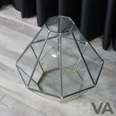 Vintage Hexagon Glass Terrarium with Stain Glass Round Window