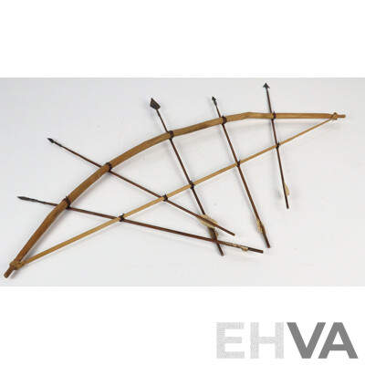Two Hand Made African Congolese Pygmy Bows with Tin Arrowheads