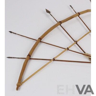 Two Hand Made African Congolese Pygmy Bows with Tin Arrowheads