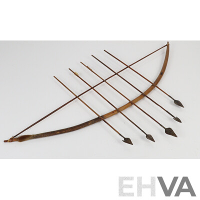 Two Hand Made African Congolese Pygmy Bows with Tin Arrowheads