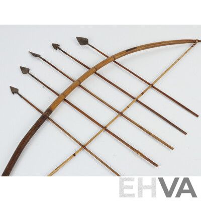 Two Hand Made African Congolese Pygmy Bows with Tin Arrowheads