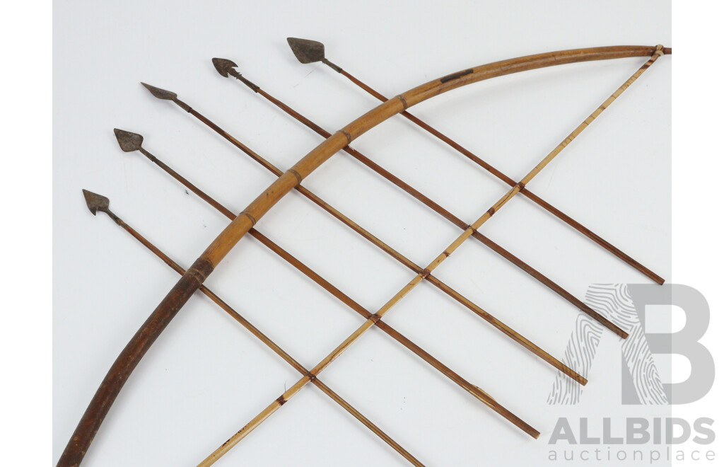 Two Hand Made African Congolese Pygmy Bows with Tin Arrowheads
